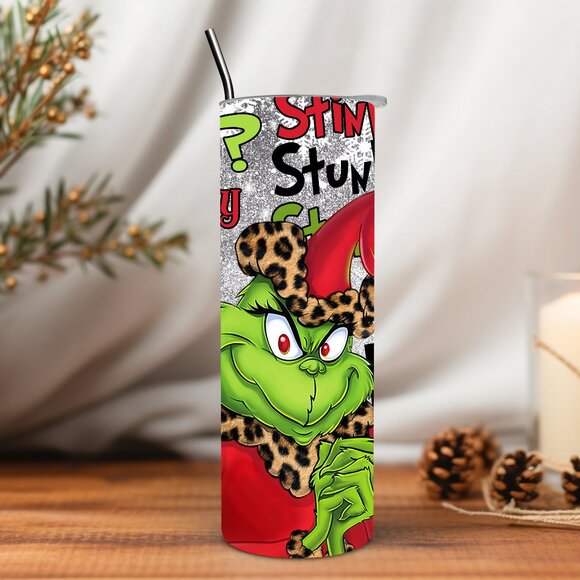 Christmas Grinch Bougie Leopard Print 20 oz Tumbler - Picture 4 of 5